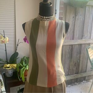 Vintage Striped Sleeveless Top - Green, Orange, Cream